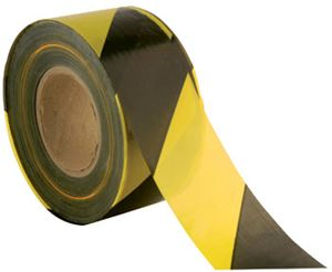 Black/Yellow Striped Barrier Tape - 75mm x 500m BC1457