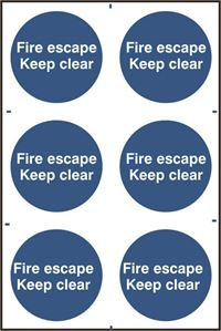 Fire Escape Keep Clear - 6 per sheet - 200x300mm - PVC SK0160