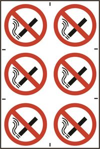 No Smoking Symbol Signs - 6 Per Sheet- 200x300mm - PVC SK0553