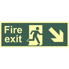 Fire Exit - Arrow Down Right - 400x150mm - Photoluminescent SK13367