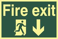 Fire Exit Sign - Arrow Down - 300x200mm - Photoluminescent SK1580