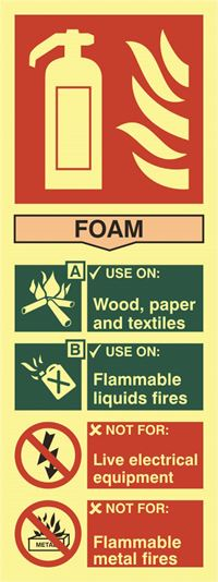 Foam Fire Extinguisher Sign - 75x200mm - Photoluminescent SK1591