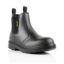 COMFORTABLE Black Leather Chelsea Safety Boot S1P SRC BF21 VF3255