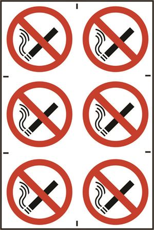 No Smoking Symbol Signs - 6 Per Sheet- 200x300mm - PVC SK0553